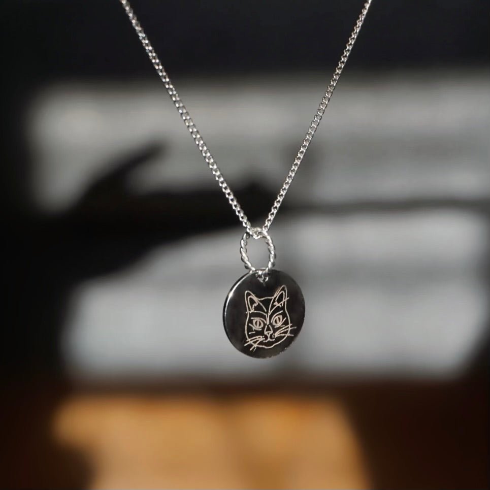 Silver Cat Portrait Pendant Necklace | Custom Artwork - Huckleberry Cats